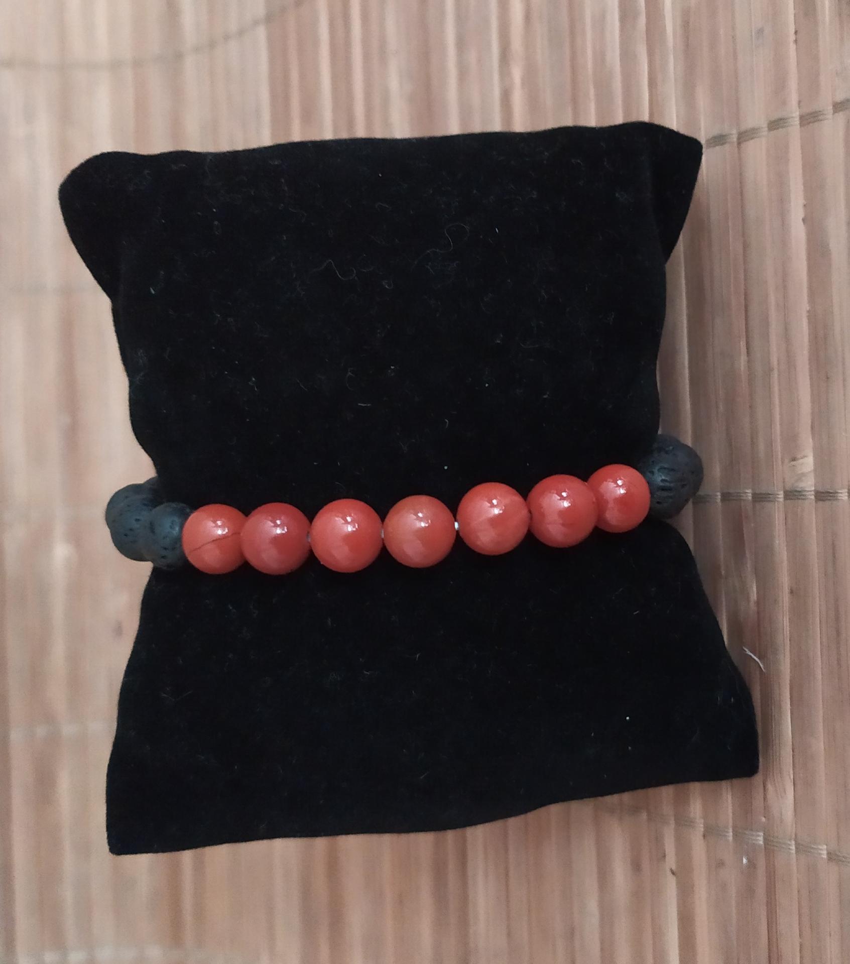 Bracelet homme pierre de lave jaspe rouge