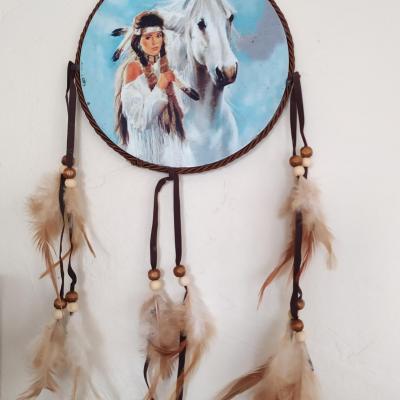 Plaque amerindien fille et cheval
